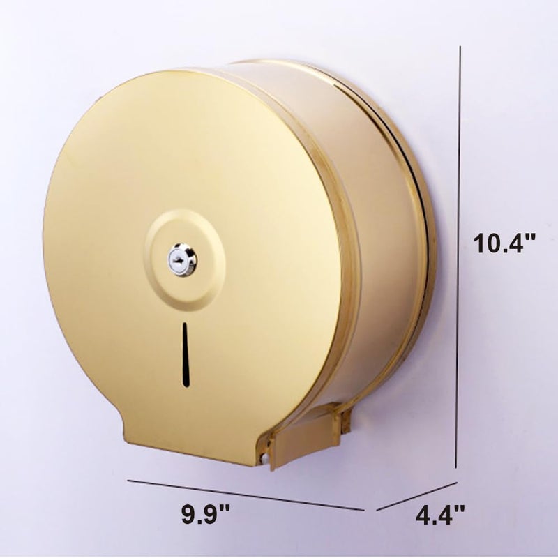TOBEFORT Commercial Jumbo Toilet Paper Dispenser, Brushed Glod Stainless Steel Toilet Paper Holder Wall Mount, 9 Inch Bathroom Tissue Roll Dispenser with Lock Key - Image 3
